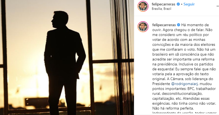 Deputado federal usou o Instagram para o seu desabafo. Reproduo /Instagram