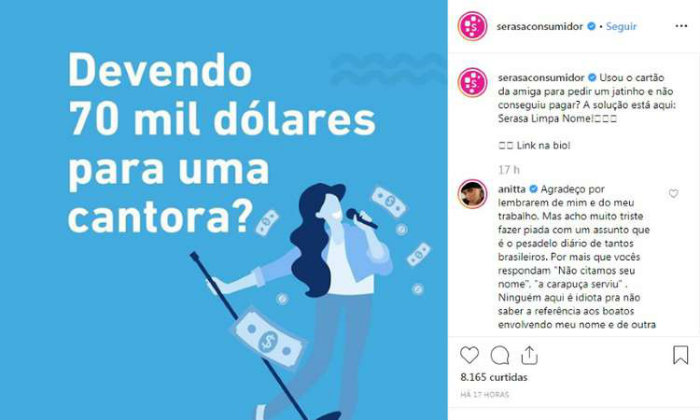 A propaganda foi veiculada nas redes sociais da Serasa Experience. Foto: Reproduo/Instagram