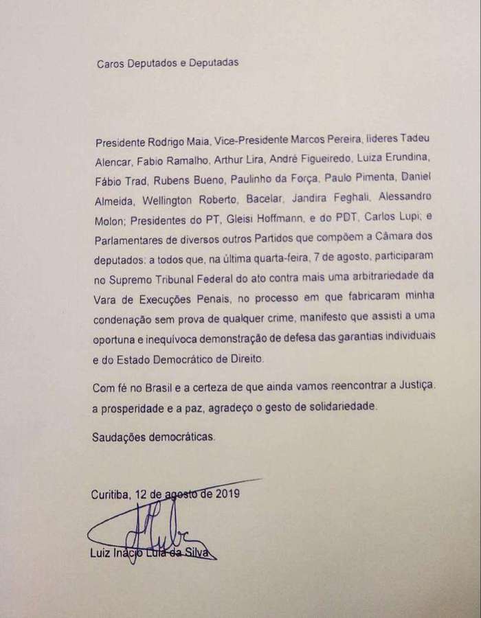 Lula envia carta de agradecimento a Maia; saiba o motivo 