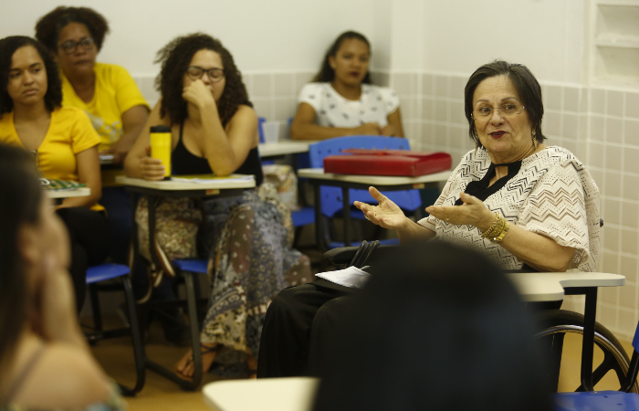 Maria da Penha chegou ao Recife nessa quarta-feira (4), onde participou de capacitao de pesquisadoras na UFPE - Peu Ricardo/DP