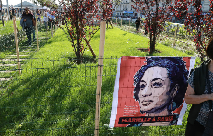 O ato contou com a participao da famlia de Marielle. Foto: JACQUES DEMARTHON / AFP