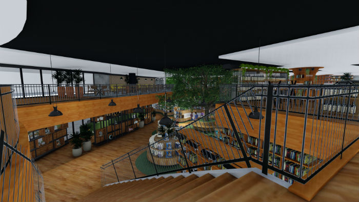Projeto leva a assinatura da Ponto 5 Arquitetura e conta com a reproduo de uma Jaqueira em tamanho real ao centro. Foto: Ponto 5 Arquitetura/Divulgao.
