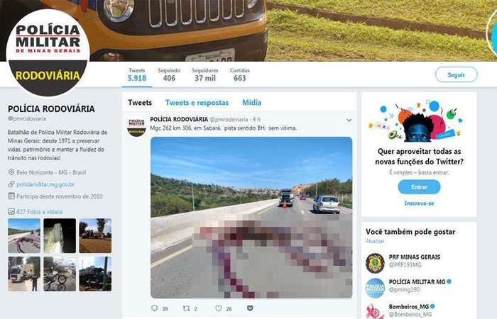 Mensagem publicada no Twitter diz que acidente no deixou vtimas. Usurios questionam se o animal no pode ser considerado vtima e tambm reclamam da publicao de imagem violenta
 (Foto: Reproduo/ Twitter)