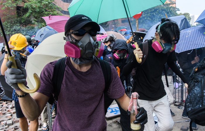 Manifestantes em Hong Kong, na China. (Foto: Anthony Wallace/AFP
)