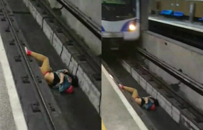 Um homem que caiu nos trilhos da estação São Joaquim, na linha 1-azul do metrô e quase foi atropelado (Foto: Reprodução/Facebook        )