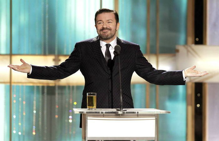 Intuito  evitar as piadas, muitas vezes cidas, do ator e comediante Ricky Gervais, 58, anfitrio do evento.  (Foto: Paul Drinkwater/NBC/Reuters)