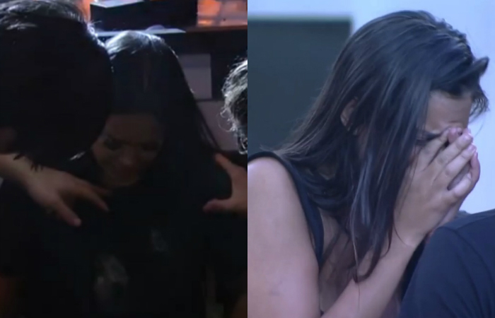 Flayslane é consolada por Pyong e Daniel, enquanto Ivy chorou com Pyong. (Foto: GShow) Flayslane é consolada por Pyong e Daniel, enquanto Ivy chorou com Pyong. (Foto: GShow)