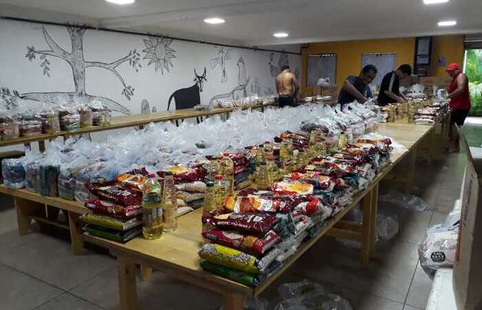 Ao todo, a campanha solidria j arrecadou e distribuiu cerca de 5 toneladas de alimentos e materiais de limpeza (Foto: Divulgao)