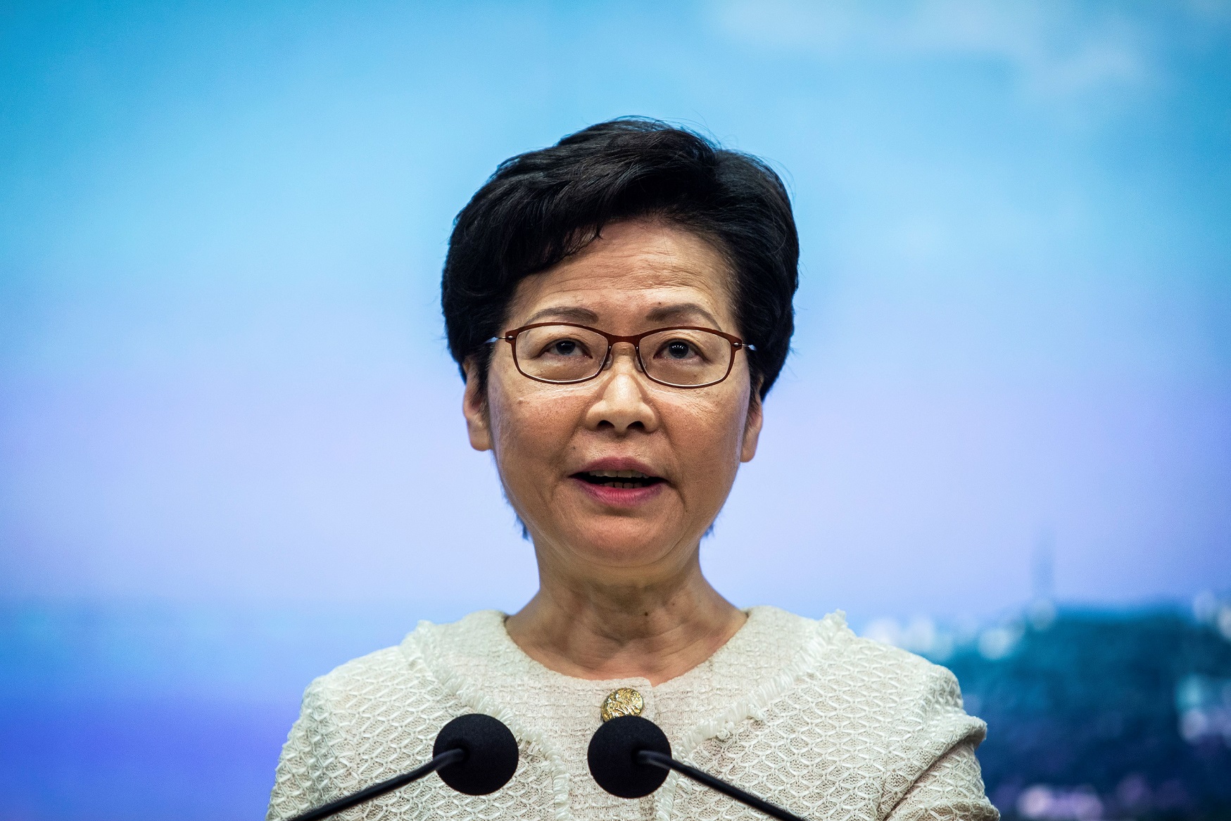  (Chefe do Executivo de Hong Kong, Carrie Lam. Foto: ISAAC LAWRENCE / AFP)