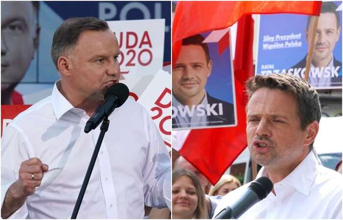 Andrzej Duda e Rafal Trzaskowski (Janek Skarzynski/AFP)