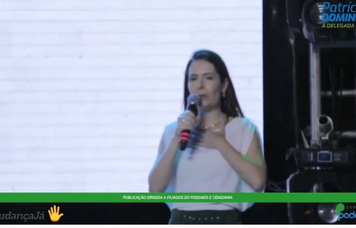 Patrícia Domingos se emocionou ao se lançar candidata (Foto: Reprodução de vídeo) Patrícia Domingos se emocionou ao se lançar candidata (Foto: Reprodução de vídeo)