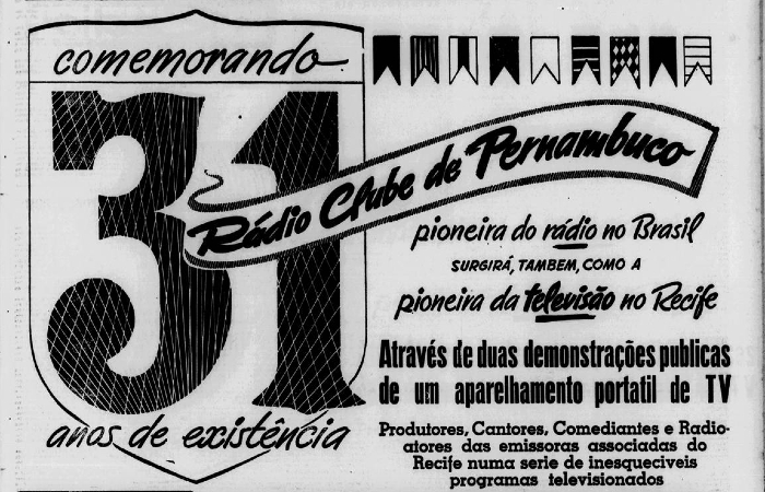 Anncio da exibio de TV no aniversrio da Rdio CLube, publicado 18 de outubro de 1954 (Foto: DP Acervo)