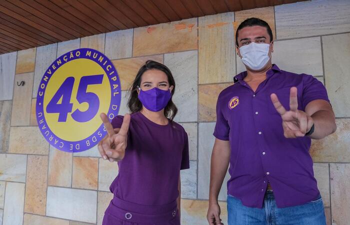  (Raquel Lyra e o candidato a vice Rodrigo Pinheiro. Foto: Divulgao)