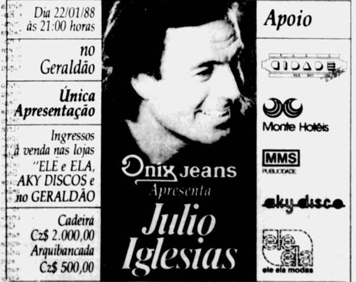 Anncio da venda de ingressos para o show de Julio Iglesias no Recife (Foto: Arquivo DP)