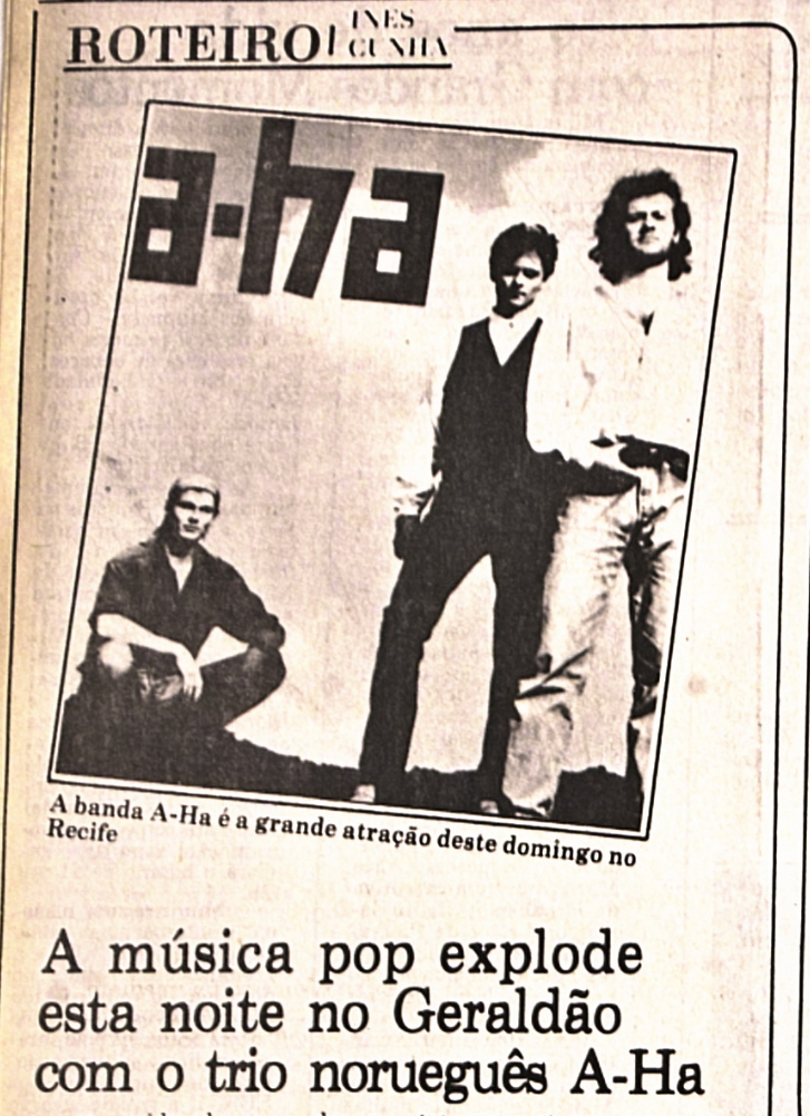 Notcia sobre show de A-ha no Diario, em 2 de junho de 1991 (Foto: Arquivo DP)