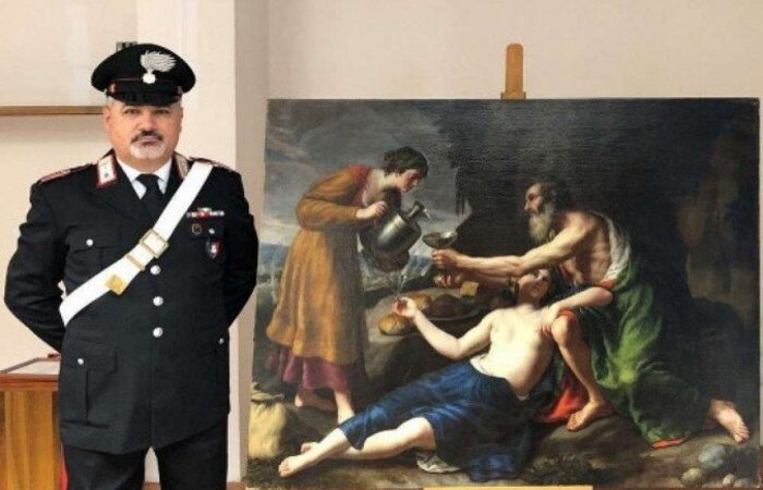 A tela "Loth avec ses deux filles lui servant à boire", um óleo de 120x150 cm, foi roubado durante a ocupação dos alemães em Poitiers (centro-oeste da França), segundo um comunicado divulgado pelos carabineiros italianos (HANDOUT/CARABINIERI PRESS OFFICE/AFP) A tela "Loth avec ses deux filles lui servant à boire", um óleo de 120x150 cm, foi roubado durante a ocupação dos alemães em Poitiers (centro-oeste da França), segundo um comunicado divulgado pelos carabineiros italianos (HANDOUT/CARABINIERI PRESS OFFICE/AFP)