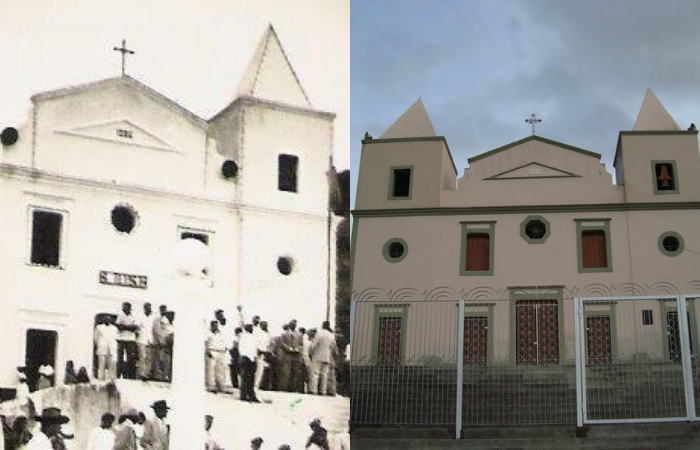 Igreja de So Jos na primeira metade do sculo 20 e na atualidade (Foto: Wikipedia e Mapio/Reproduo)