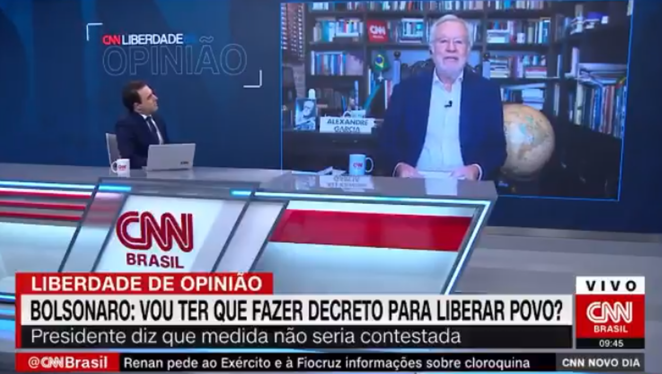  (Alexandre Garcia ficou em silncio aps ser questionado por defender fala de Bolsonaro. Foto: Reproduo/CNN Brasil)