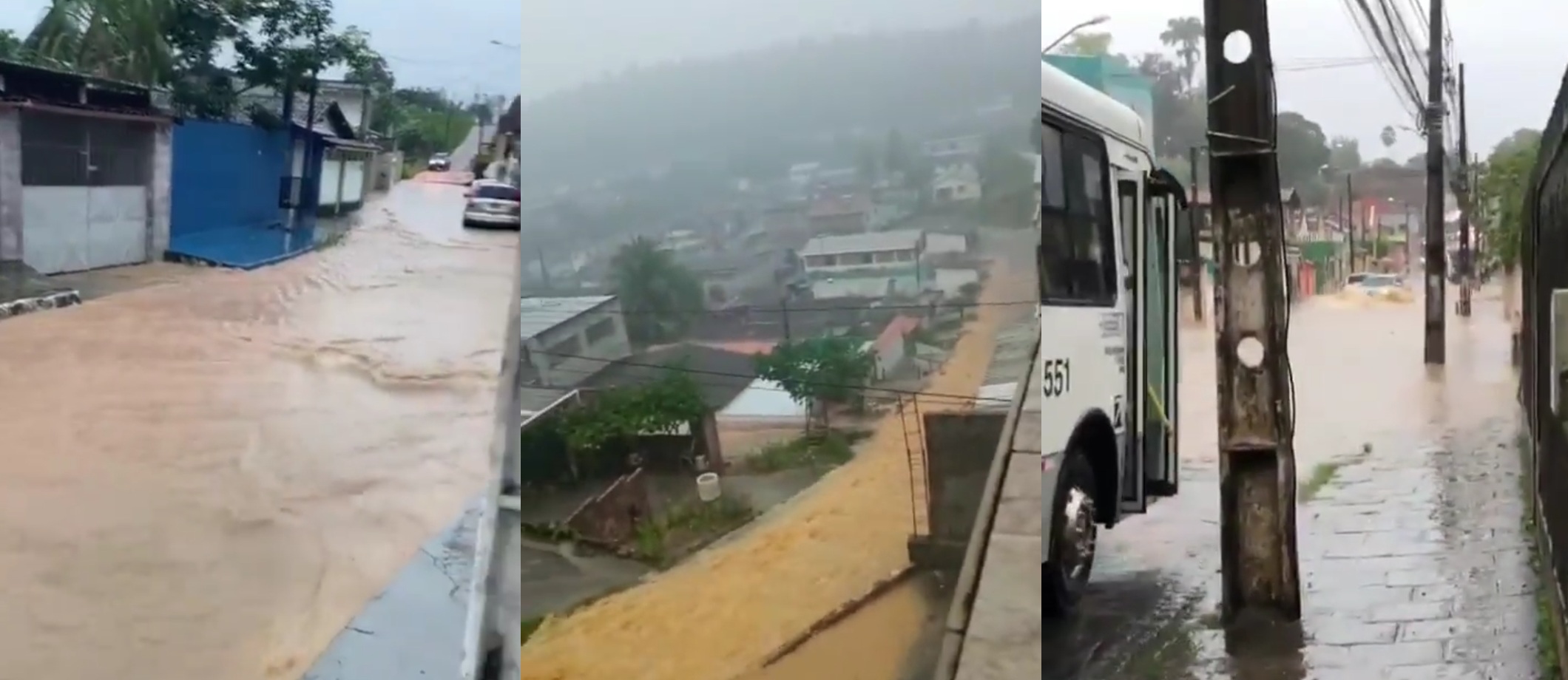 Rua 11 de Setembro; rua no bairro de Xingu; e Avenida Cleto Campelo. (Mdias sociais/Reproduo/Montagem DP)