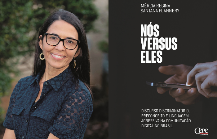 Mrcia Flannery e capa do livro Ns Versus Eles (Foto: Cepe/Divulgao)