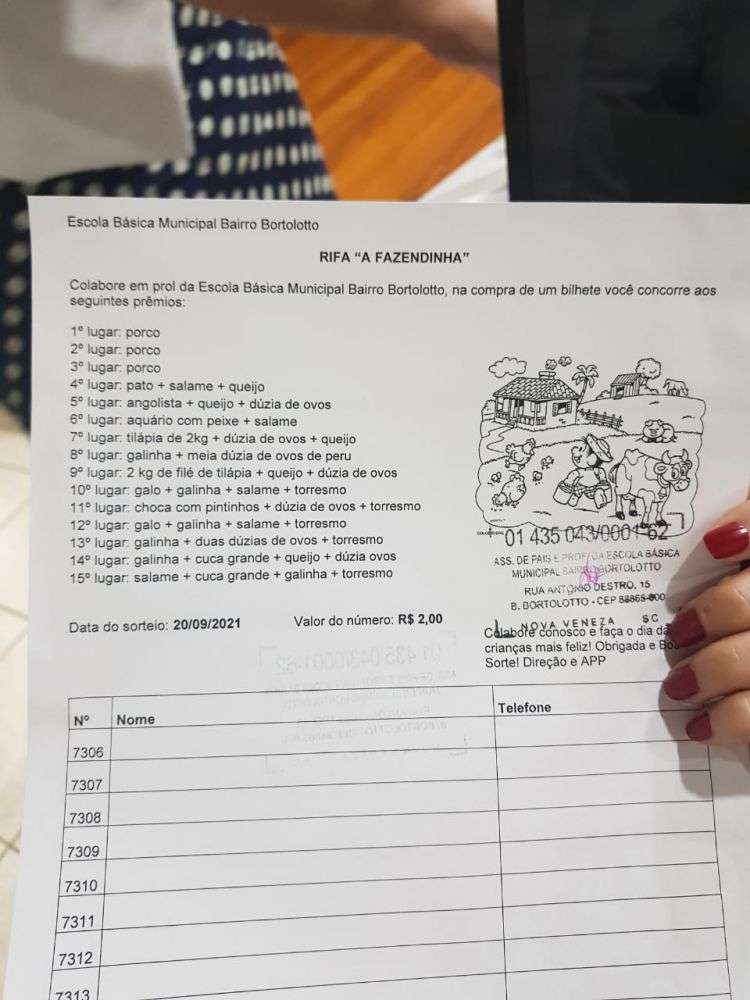 (Lista com todos os prêmios da rifa da fazendinha, em Nova Veneza, Santa Catarina. Foto: Reprodução/TwitteR) (Lista com todos os prêmios da rifa da fazendinha, em Nova Veneza, Santa Catarina. Foto: Reprodução/TwitteR)