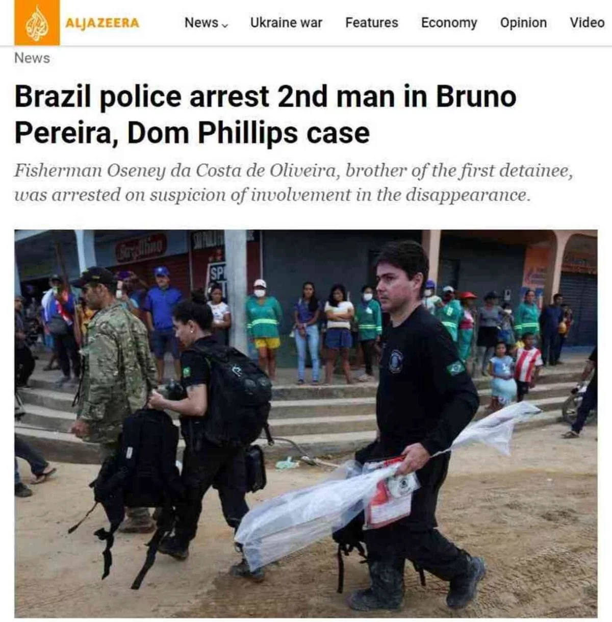 Imprensa internacional repercute corpos achados na busca por Bruno e Dom (Foto: Reprodução/Al Jazeera)