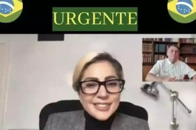 Circula nos grupos bolsonaristas uma imagem que diz que Lady Gaga é na verdade a funcionária do Tribunal Penal Internacional, localizado em Haia (Crédito: Redes Sociais/Reprodução)