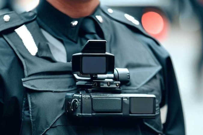 Pesquisa aponta que maioria apoia a adoo de cmeras nos uniformes policiais (foto: Criador de imagens do Bing)