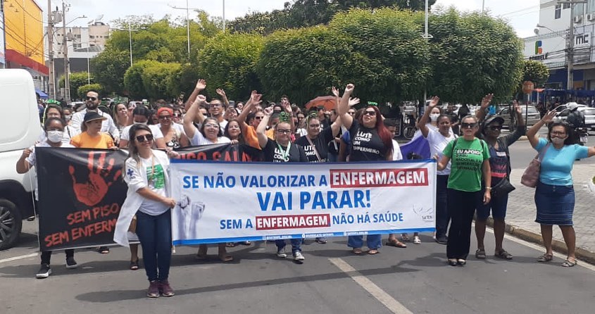 Sindicalistas realizam na sexta (22) ato pbico no Recife e vo ao palcio do Campo das Princesas (Foto: Sindicato da Enfermagem de Pernambuco/Divulgao.)