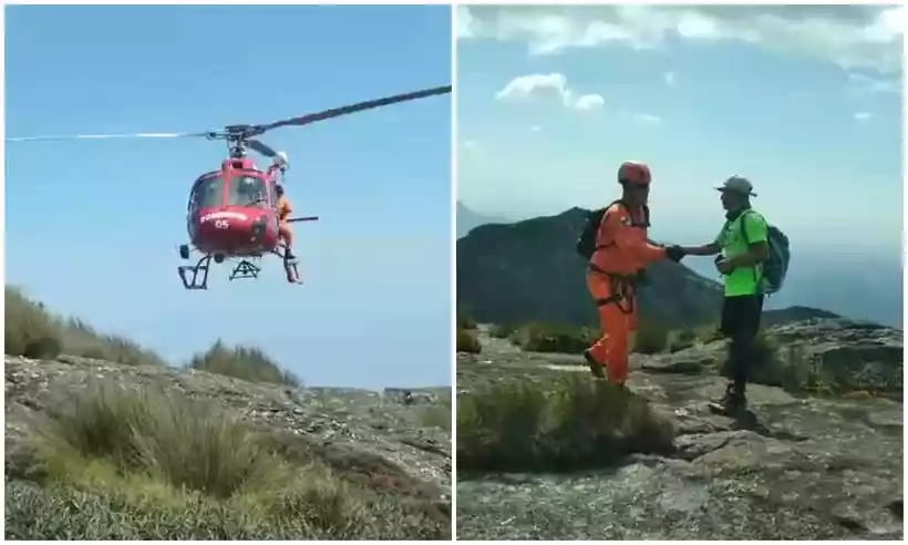 Homem foi 'resgatado' de helicptero no Parque Nacional da Serra dos rgos, na Regio Serrana do Rio de Janeiro, no ltimo sbado (23/9) (Corpo de Bombeiros/RJ/Reproduo
)