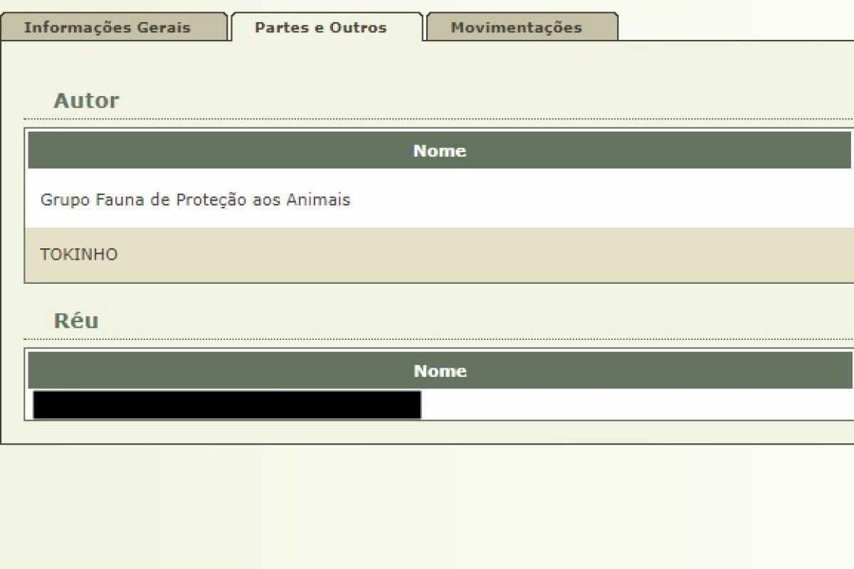 

No site do Tribunal, o animal inclusive j aparece como um dos autores da ao (foto: Reproduo/TJPR)