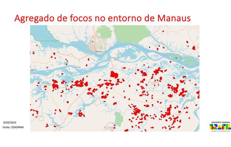 Agregado de foco no entorno de Manaus (foto: CENSIPAM - CENSIPAM)