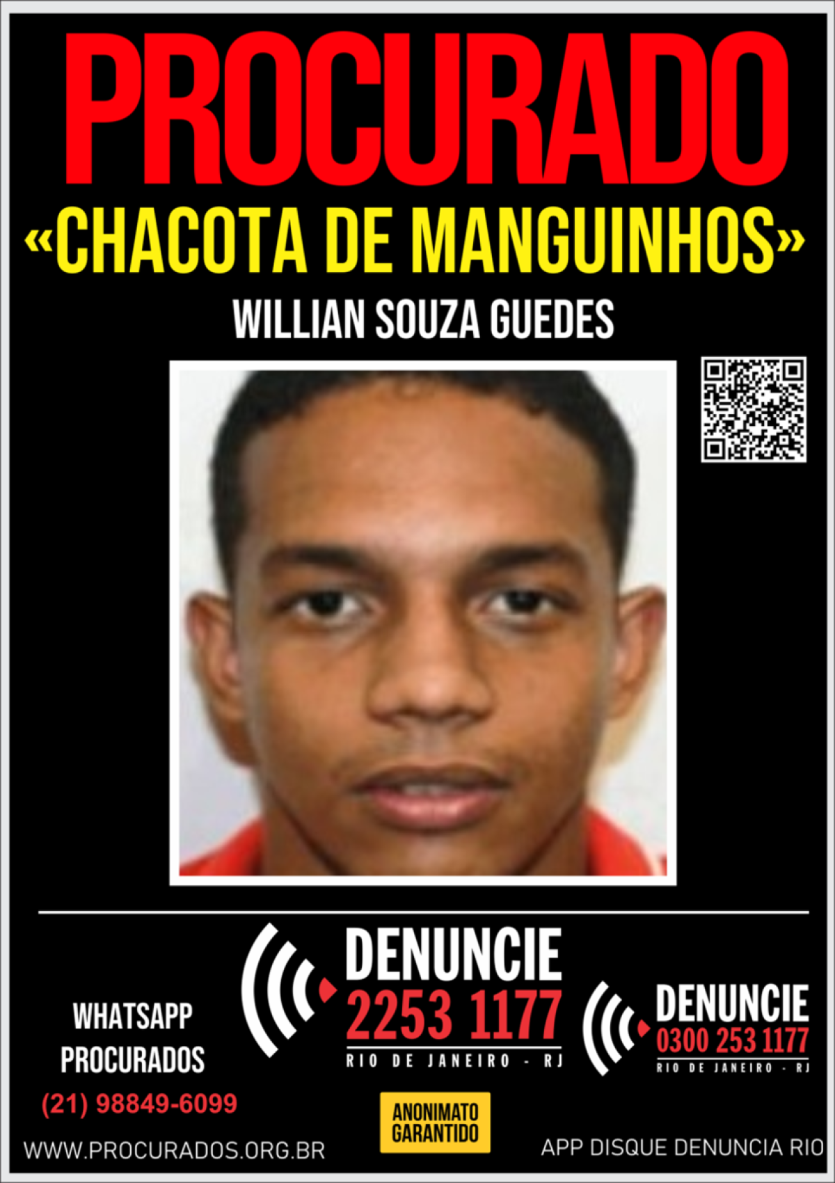 William tem mandados de priso por trfico de drogas, roubo e  um dos suspeitos de envolvimento na morte do soldado da Polcia Militar do Rio de Janeiro (foto: Divulgao/Procurados.org)