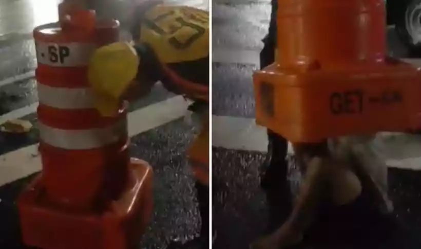 Homem tentou se esconder da chuva, mas acabou preso (Crditos: Reproduo / X)