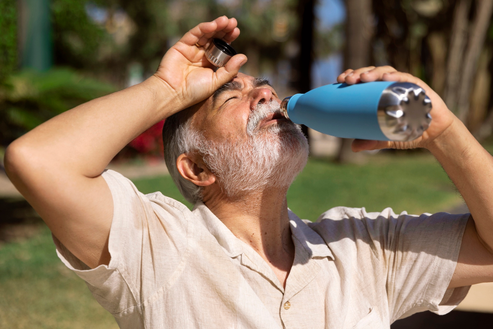 Para repor a perca de lquido do corpo humano por causa do calor,  importante se hidratar (Crdito: Freepik)