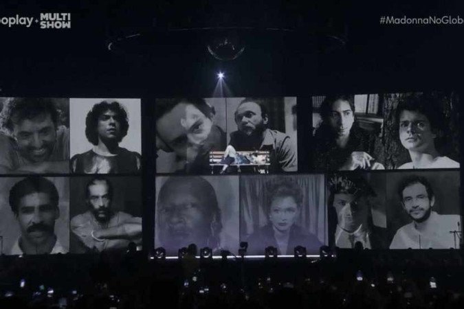 Madonna faz homenagem a Renato Russo e Cazuza em show no Rio (Foto: Reprodução/TV Globo) Madonna faz homenagem a Renato Russo e Cazuza em show no Rio (Foto: Reprodução/TV Globo)