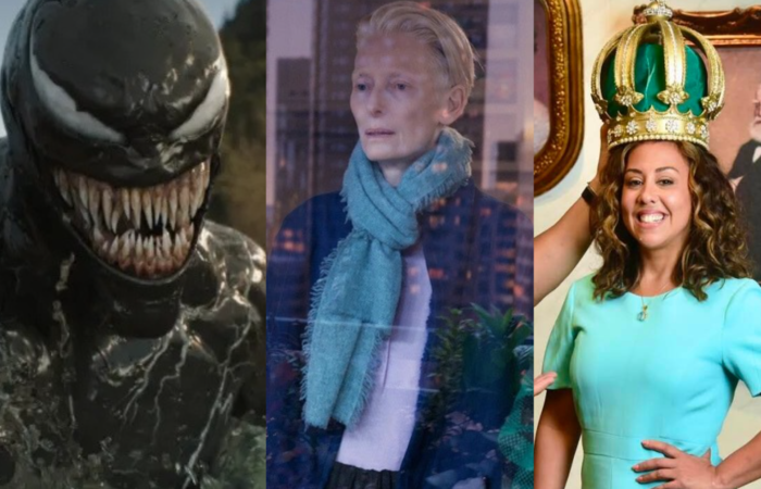 ('Venom; A última rodada', 'O quarto ao lado' e 'Caindo na real', da esquerda para a direita. Divulgação) ('Venom; A última rodada', 'O quarto ao lado' e 'Caindo na real', da esquerda para a direita. Divulgação)