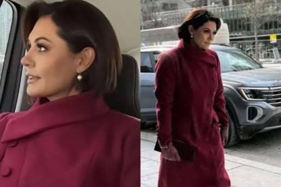 Michele usou um vestido vermelho bord em homenagem  bandeira dos EUA (fotos: Reproduo/Redes sociais )