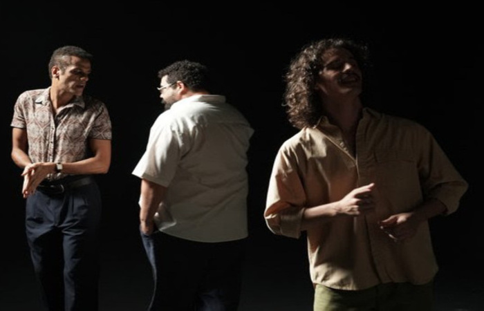 (Murilo Sampaio (esq), Giordano Castro e Guga Patriota (dir) interpretam os três homens do título. (Divulgação)) (Murilo Sampaio (esq), Giordano Castro e Guga Patriota (dir) interpretam os três homens do título. (Divulgação))