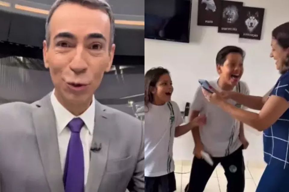 
A reao de Joo Felipe ao receber o vdeo foi gravada pela famlia  (foto: Reproduo/Redes sociais )