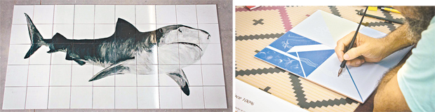 Em Tubaro de Garanhuns, obra de Daaniel Arajo, peas de azulejo receberam impresso digital de 20 x 20 cm. Pesquisa surgiu de experincia do designer Hassan Santos em uma fbrica  (Hassan Santos/Divulgao)