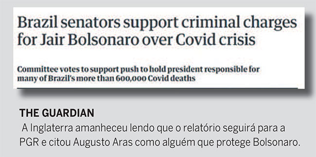 The Guardian
A Inglaterra amanheceu lendo que o relatrio seguir para a PGR e citou Augusto Aras como algum que protege Bolsonaro (Reproduo)